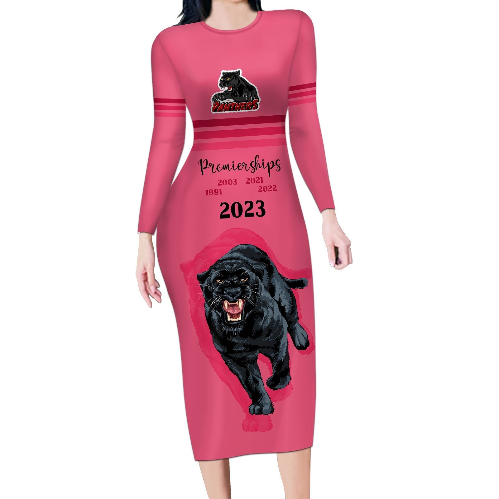 custom-panther-premierships-long-sleeve-bodycon-dress-go-champions-2023-pink-simple-style