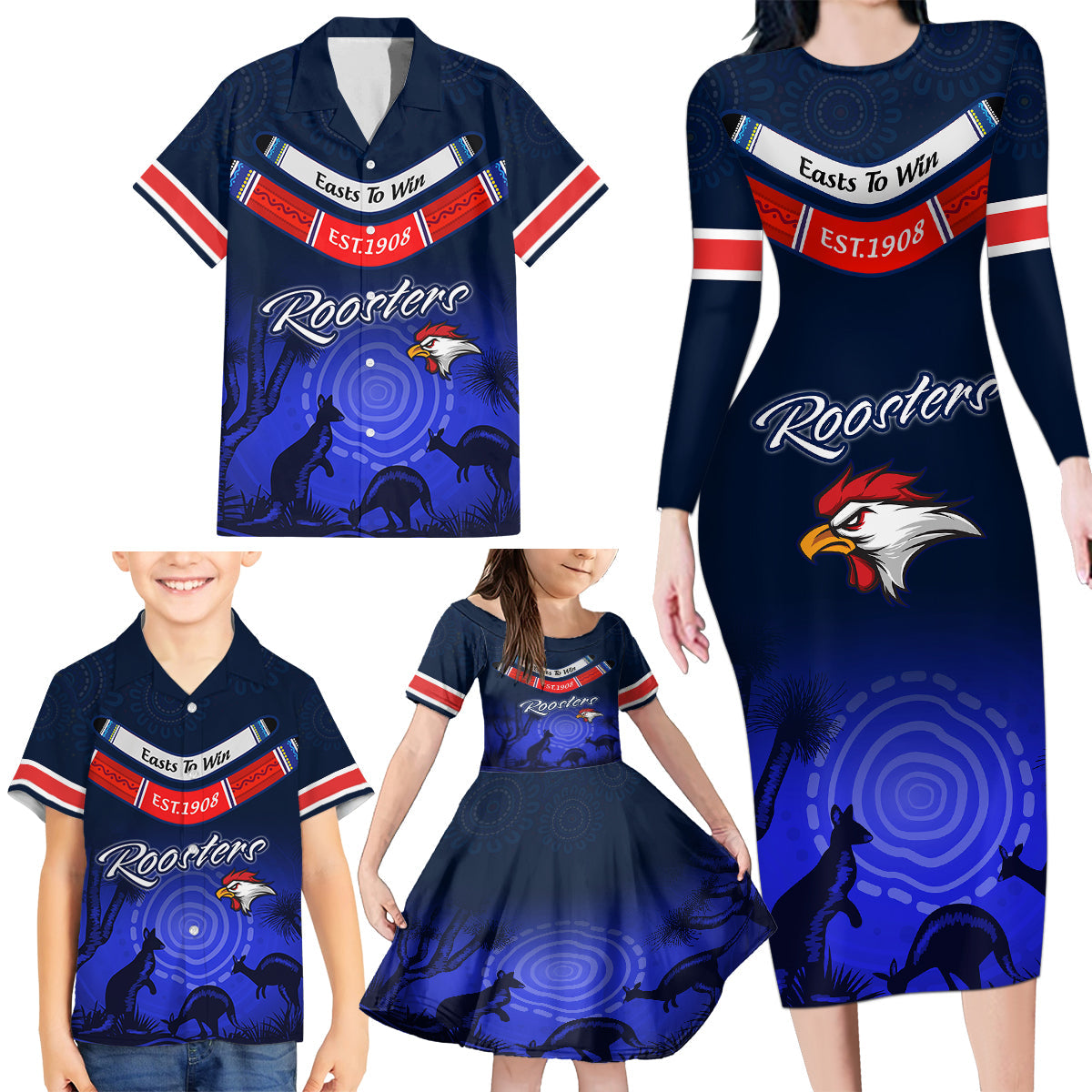 rosster-easts-to-win-family-matching-long-sleeve-bodycon-dress-and-hawaiian-shirt-sydney-rugby-est-1908-boomerang-indeginous