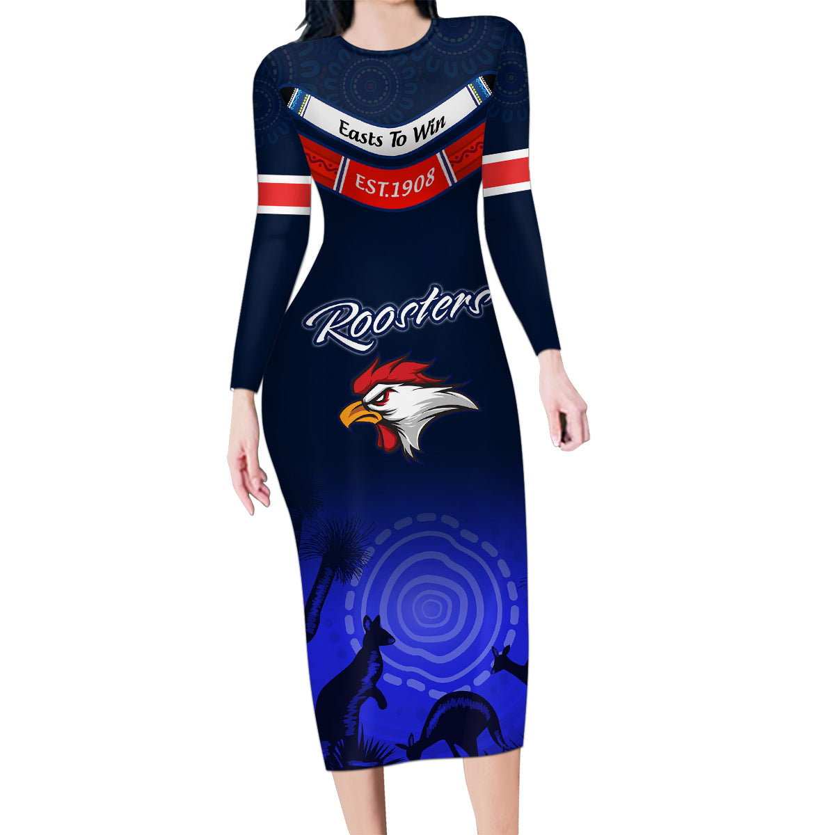 rosster-easts-to-win-family-matching-long-sleeve-bodycon-dress-and-hawaiian-shirt-sydney-rugby-est-1908-boomerang-indeginous