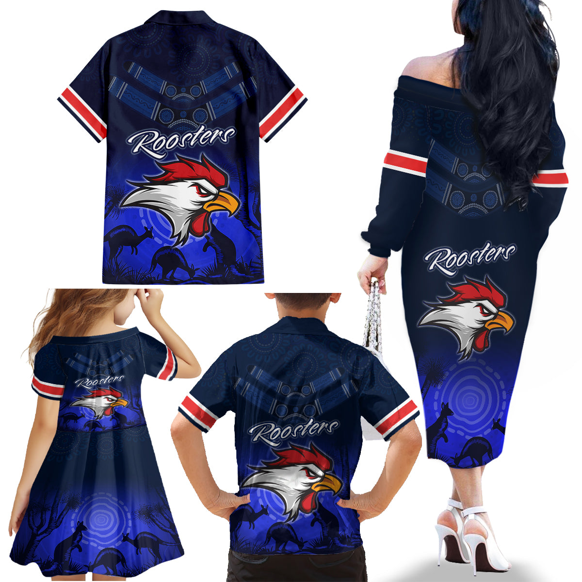 rosster-easts-to-win-family-matching-off-shoulder-long-sleeve-dress-and-hawaiian-shirt-sydney-rugby-est-1908-boomerang-indeginous