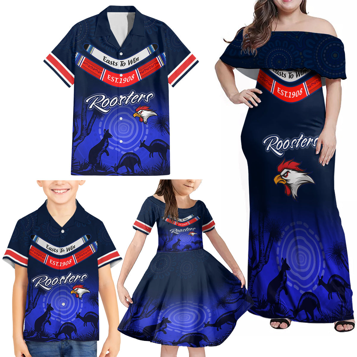 rosster-easts-to-win-family-matching-off-shoulder-maxi-dress-and-hawaiian-shirt-sydney-rugby-est-1908-boomerang-indeginous