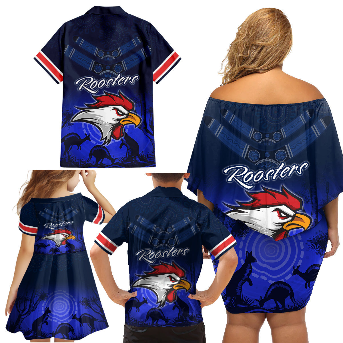 rosster-easts-to-win-family-matching-off-shoulder-short-dress-and-hawaiian-shirt-sydney-rugby-est-1908-boomerang-indeginous