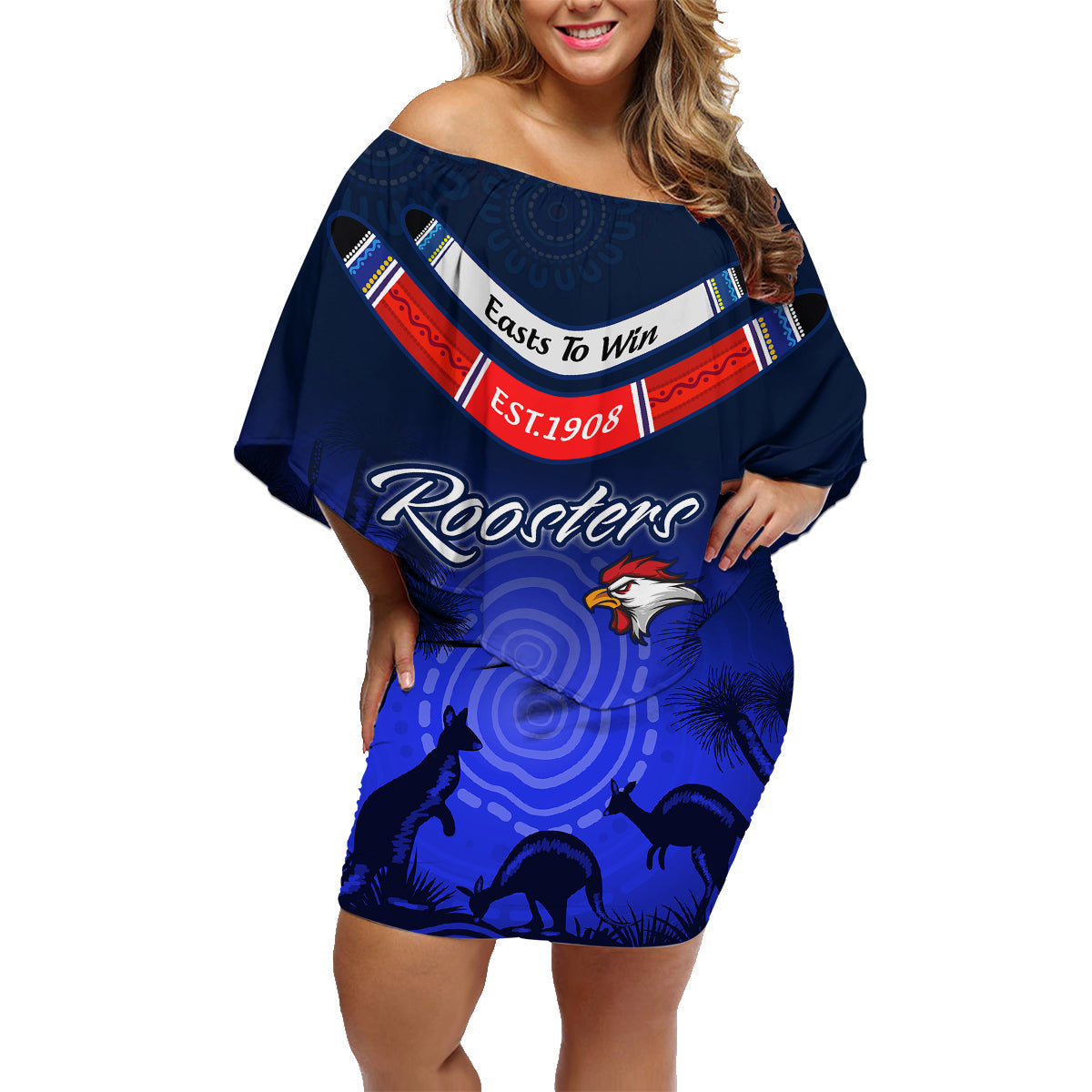 rosster-easts-to-win-family-matching-off-shoulder-short-dress-and-hawaiian-shirt-sydney-rugby-est-1908-boomerang-indeginous