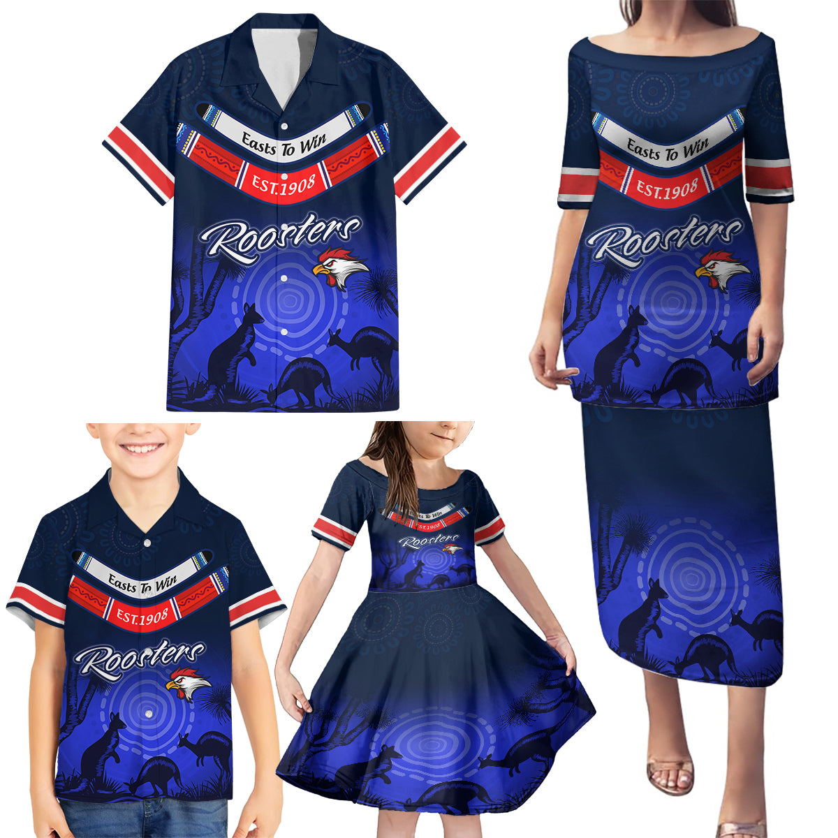 rosster-easts-to-win-family-matching-puletasi-dress-and-hawaiian-shirt-sydney-rugby-est-1908-boomerang-indeginous