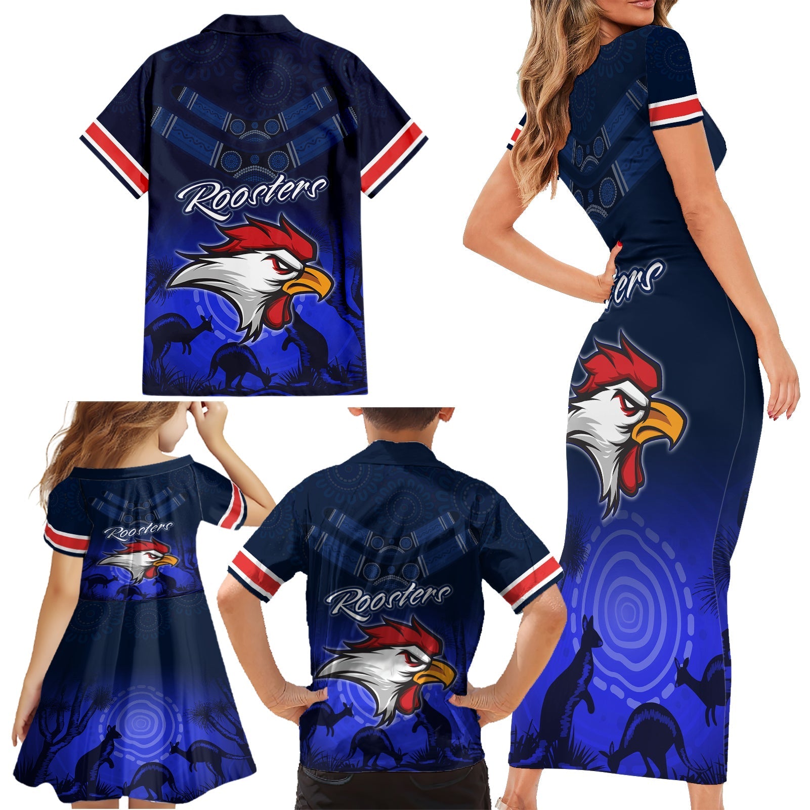 rosster-easts-to-win-family-matching-short-sleeve-bodycon-dress-and-hawaiian-shirt-sydney-rugby-est-1908-boomerang-indeginous