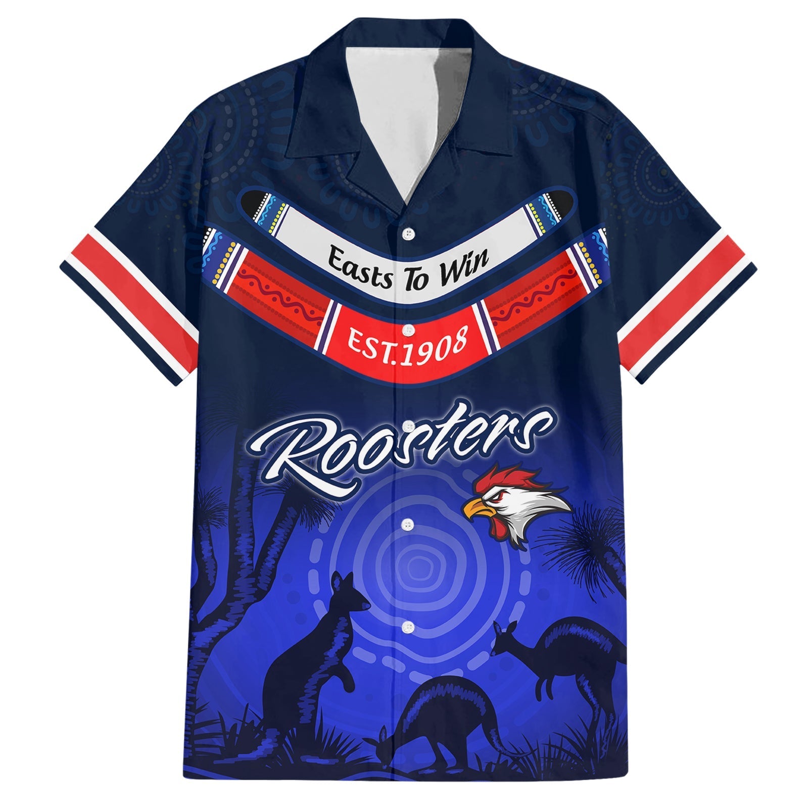 rosster-easts-to-win-family-matching-short-sleeve-bodycon-dress-and-hawaiian-shirt-sydney-rugby-est-1908-boomerang-indeginous