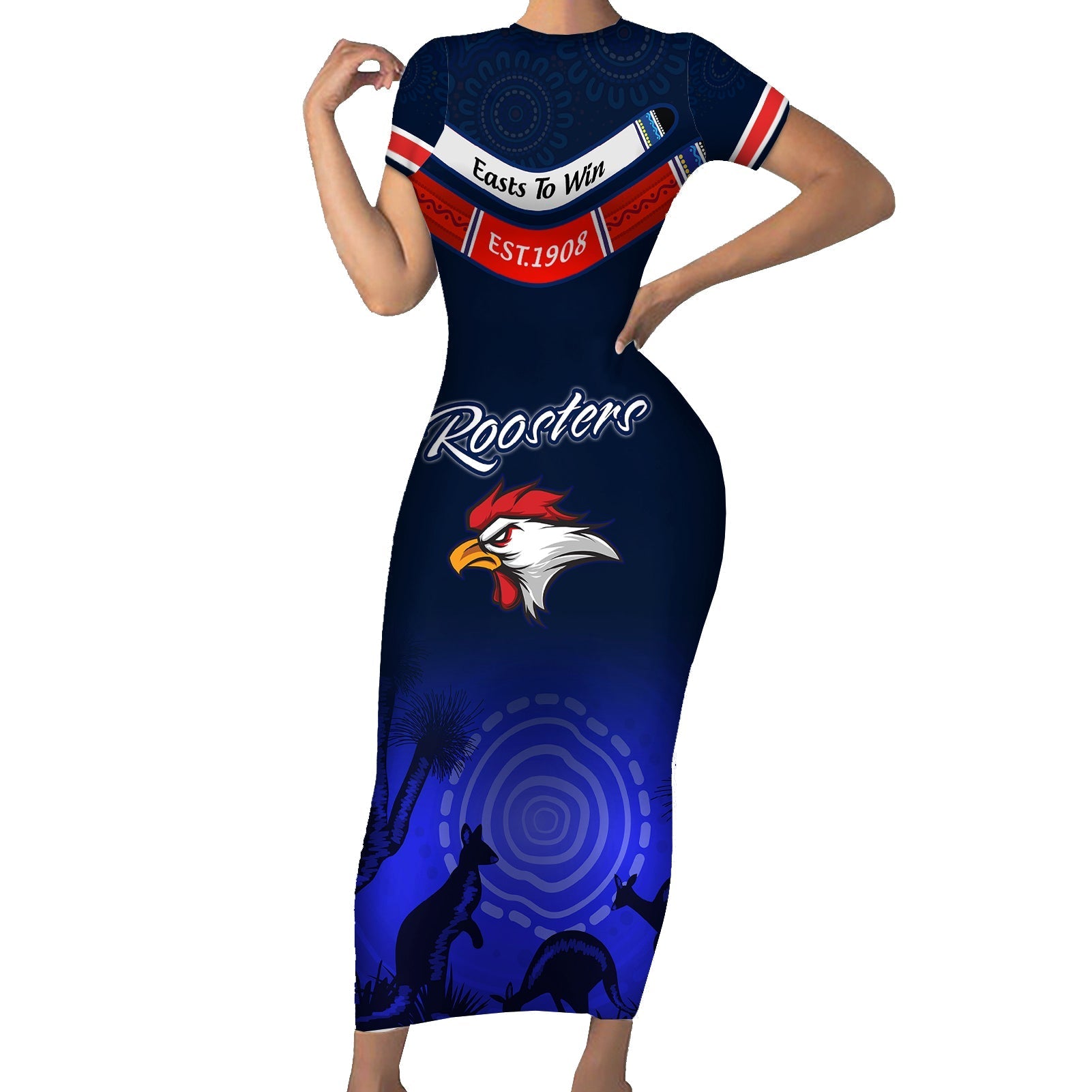 rosster-easts-to-win-family-matching-short-sleeve-bodycon-dress-and-hawaiian-shirt-sydney-rugby-est-1908-boomerang-indeginous