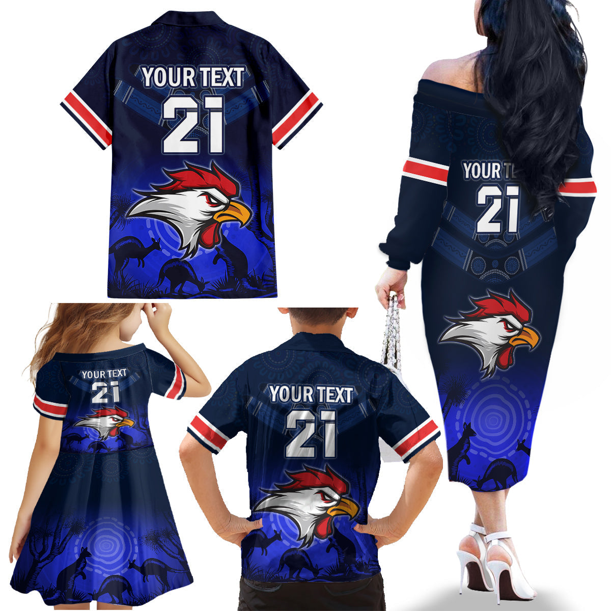 custom-rosster-easts-to-win-family-matching-off-shoulder-long-sleeve-dress-and-hawaiian-shirt-sydney-rugby-est-1908-boomerang-indeginous