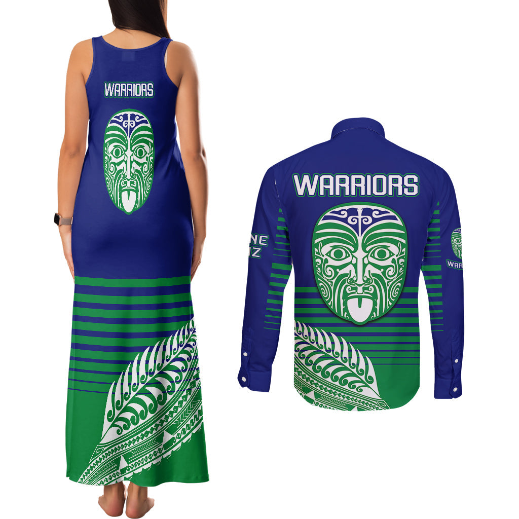 warriors-new-zealand-rugby-couples-matching-tank-maxi-dress-and-long-sleeve-button-shirts-maori-face-ta-moko-simple-style