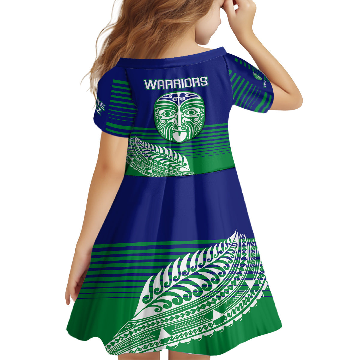warriors-new-zealand-rugby-family-matching-mermaid-dress-and-hawaiian-shirt-maori-face-ta-moko-simple-style