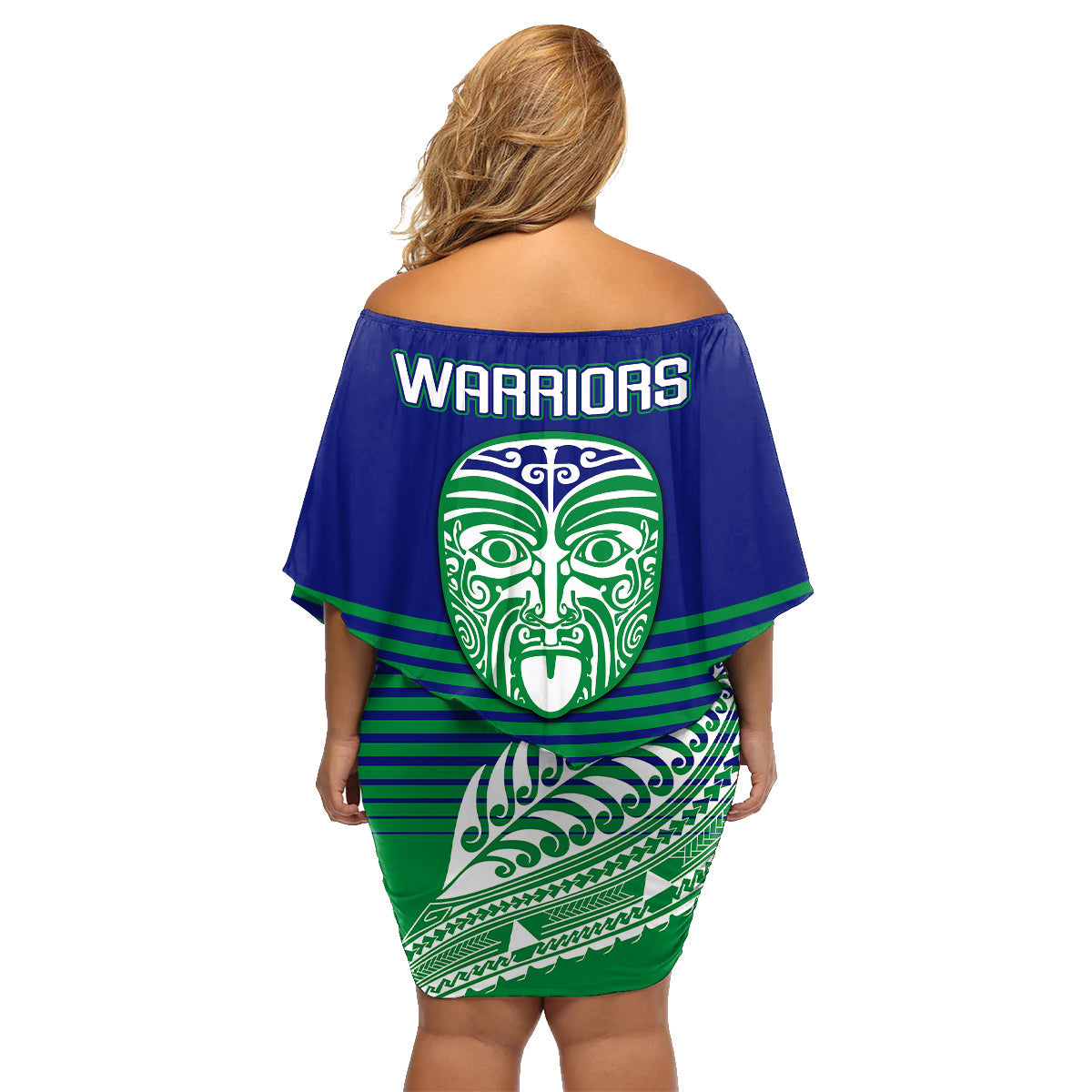 warriors-new-zealand-rugby-family-matching-off-shoulder-short-dress-and-hawaiian-shirt-maori-face-ta-moko-simple-style