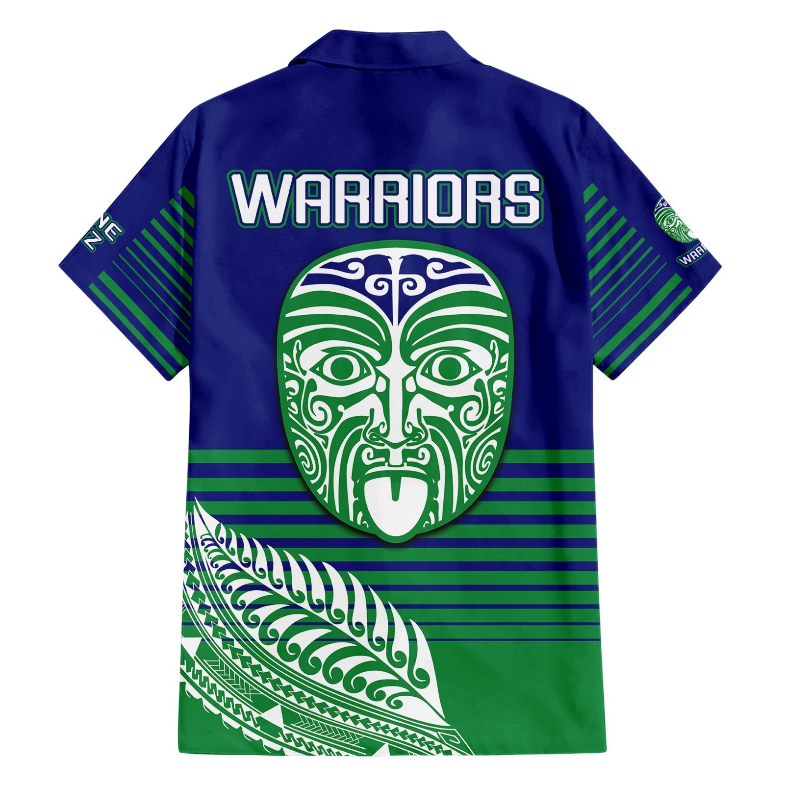 warriors-new-zealand-rugby-family-matching-short-sleeve-bodycon-dress-and-hawaiian-shirt-maori-face-ta-moko-simple-style