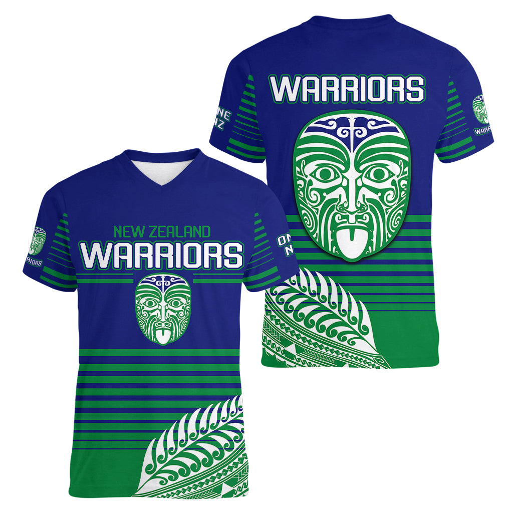 warriors-new-zealand-rugby-women-v-neck-t-shirt-maori-face-ta-moko-simple-style