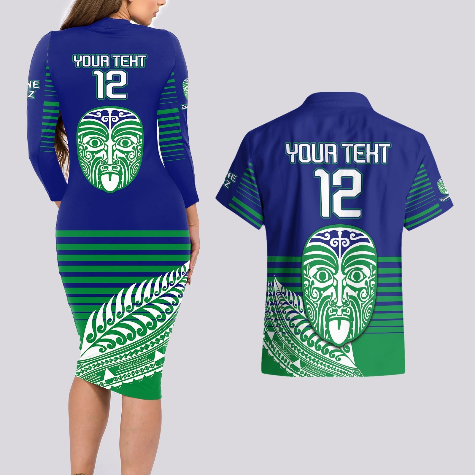 custom-warriors-new-zealand-rugby-couples-matching-long-sleeve-bodycon-dress-and-hawaiian-shirt-maori-face-ta-moko-simple-style