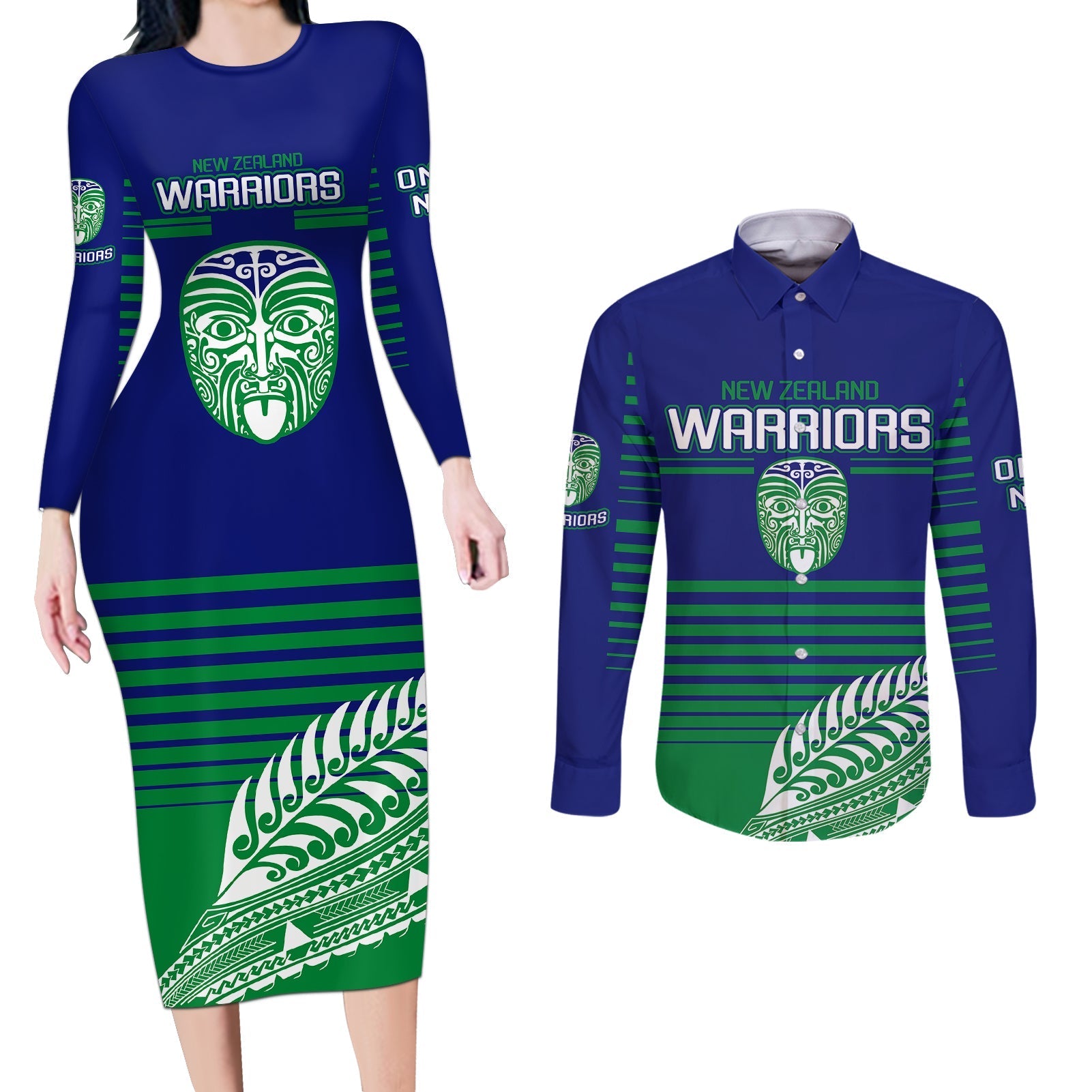 custom-warriors-new-zealand-rugby-couples-matching-long-sleeve-bodycon-dress-and-long-sleeve-button-shirts-maori-face-ta-moko-simple-style