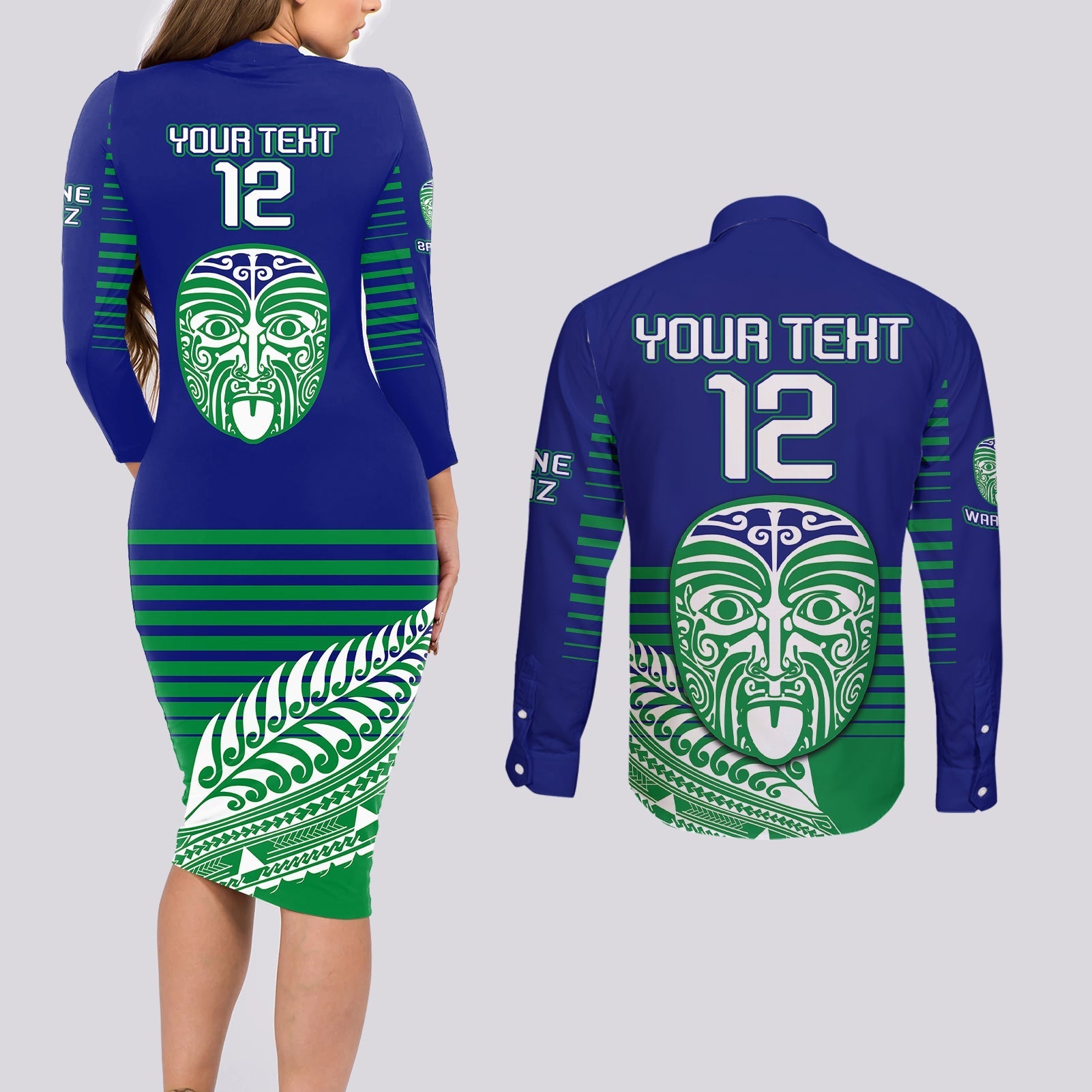 custom-warriors-new-zealand-rugby-couples-matching-long-sleeve-bodycon-dress-and-long-sleeve-button-shirts-maori-face-ta-moko-simple-style