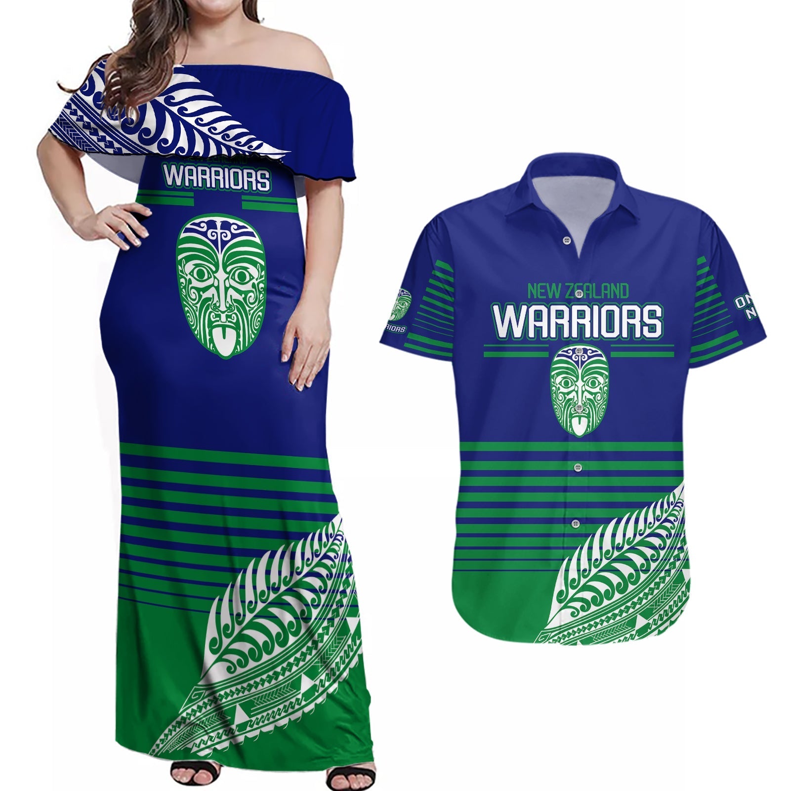 custom-warriors-new-zealand-rugby-couples-matching-off-shoulder-maxi-dress-and-hawaiian-shirt-maori-face-ta-moko-simple-style