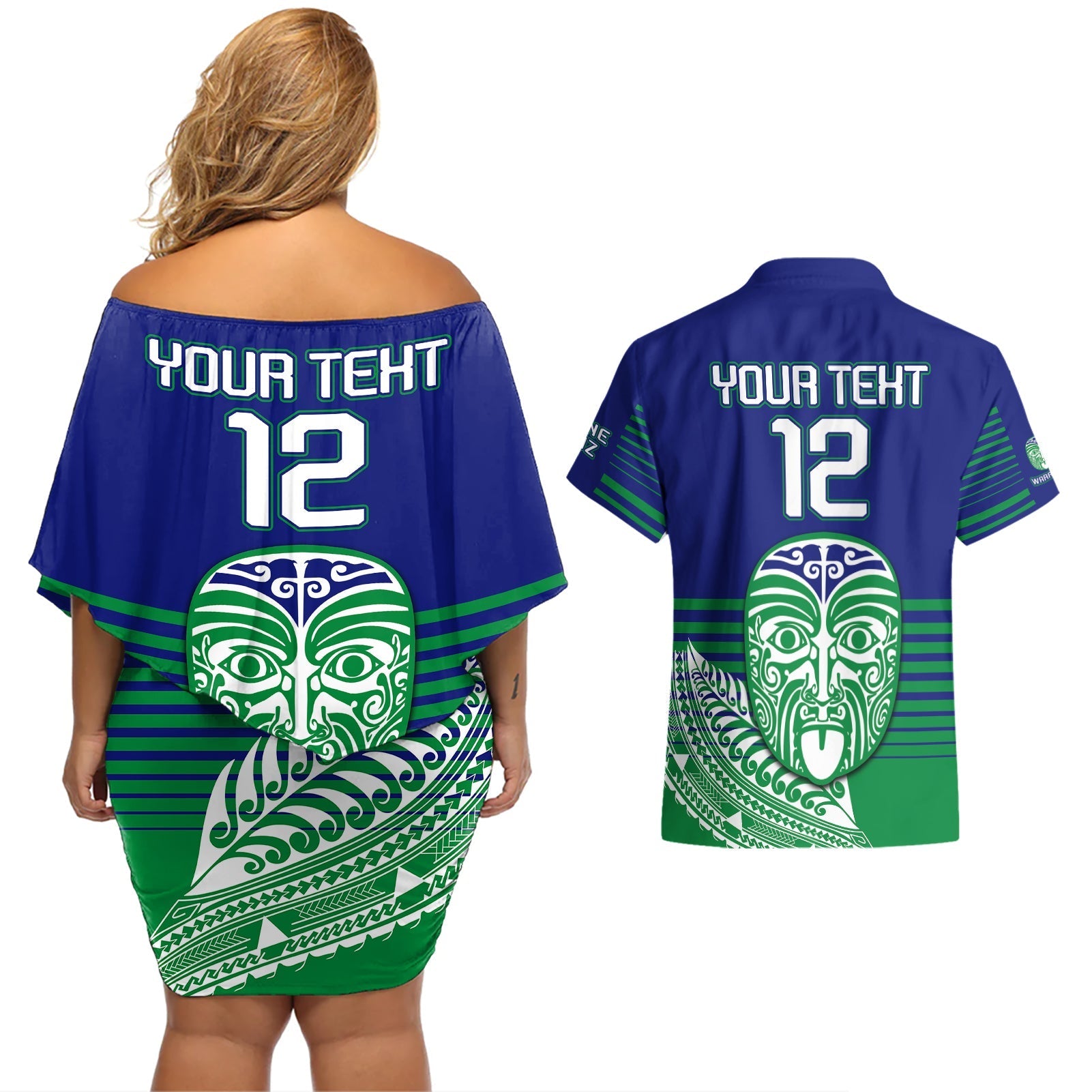 custom-warriors-new-zealand-rugby-couples-matching-off-shoulder-short-dress-and-hawaiian-shirt-maori-face-ta-moko-simple-style