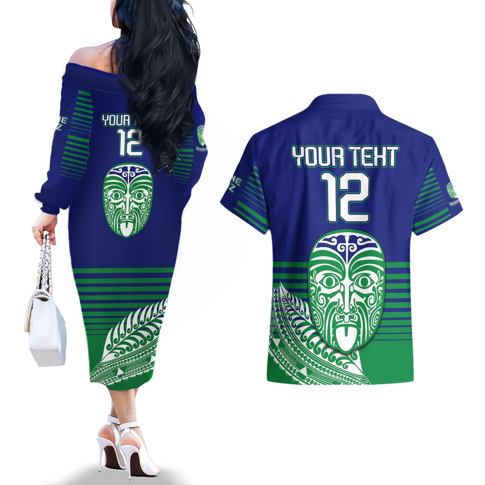 custom-warriors-new-zealand-rugby-couples-matching-off-the-shoulder-long-sleeve-dress-and-hawaiian-shirt-maori-face-ta-moko-simple-style