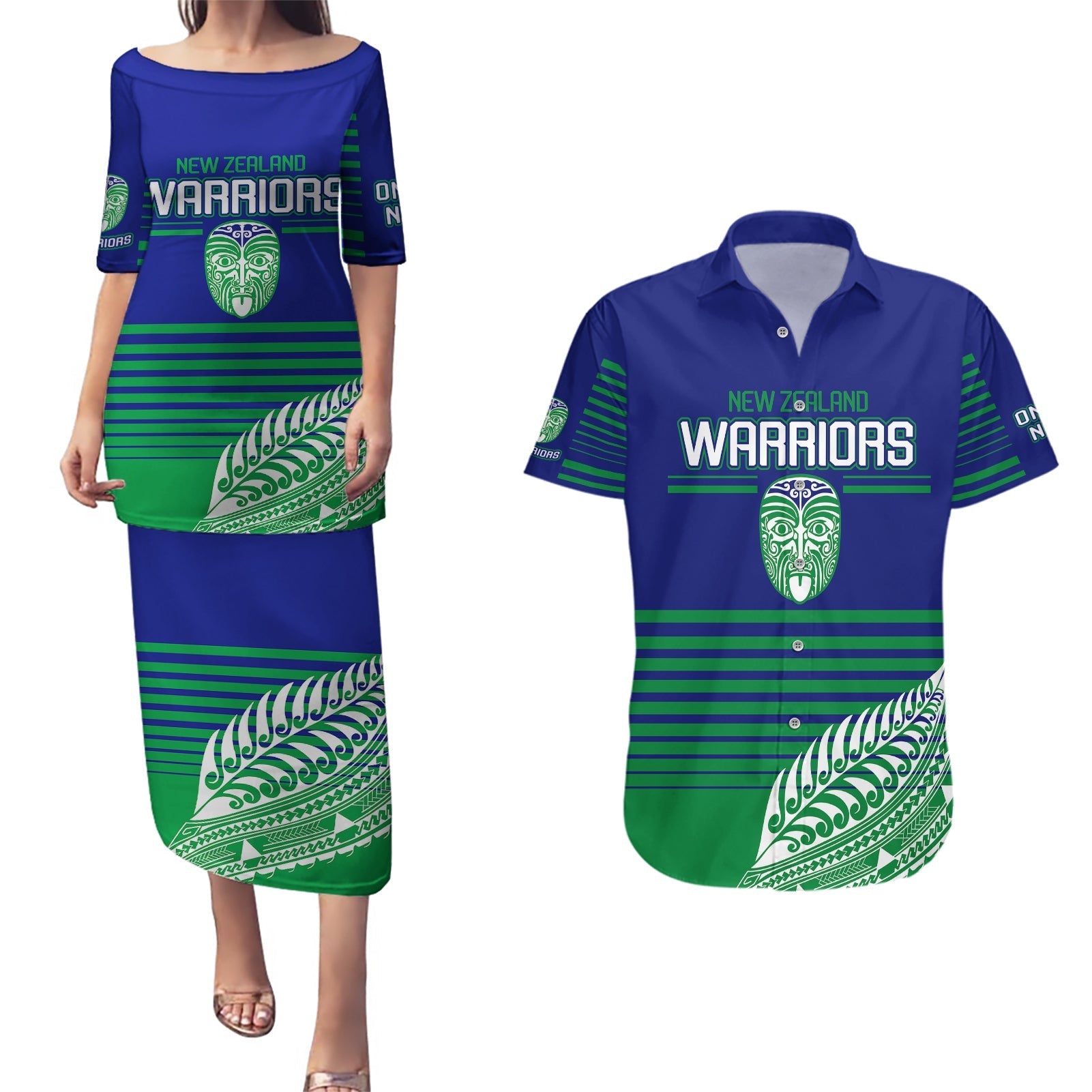 custom-warriors-new-zealand-rugby-couples-matching-puletasi-dress-and-hawaiian-shirt-maori-face-ta-moko-simple-style