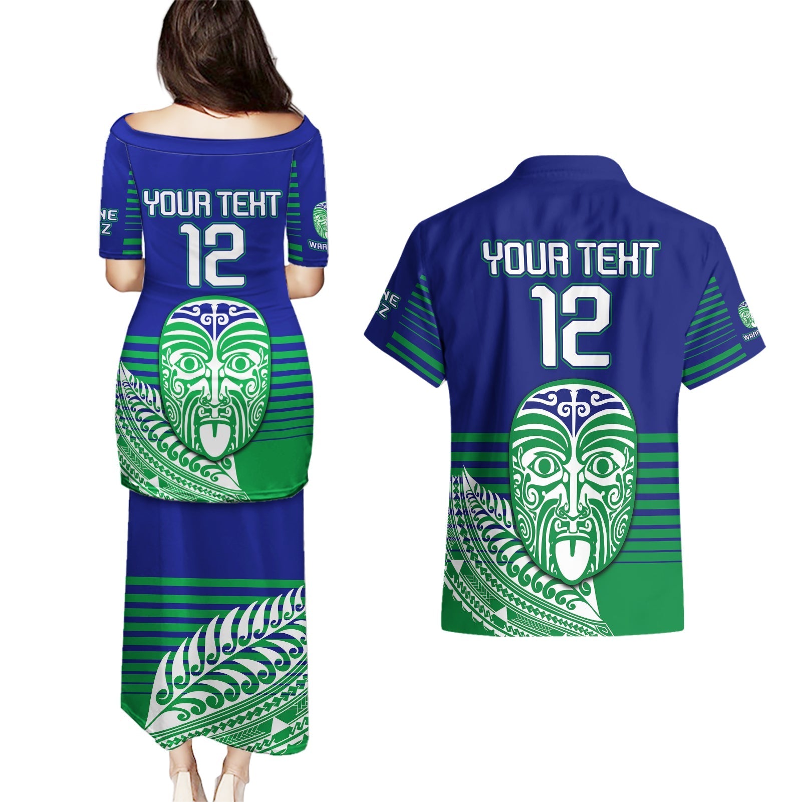 custom-warriors-new-zealand-rugby-couples-matching-puletasi-dress-and-hawaiian-shirt-maori-face-ta-moko-simple-style