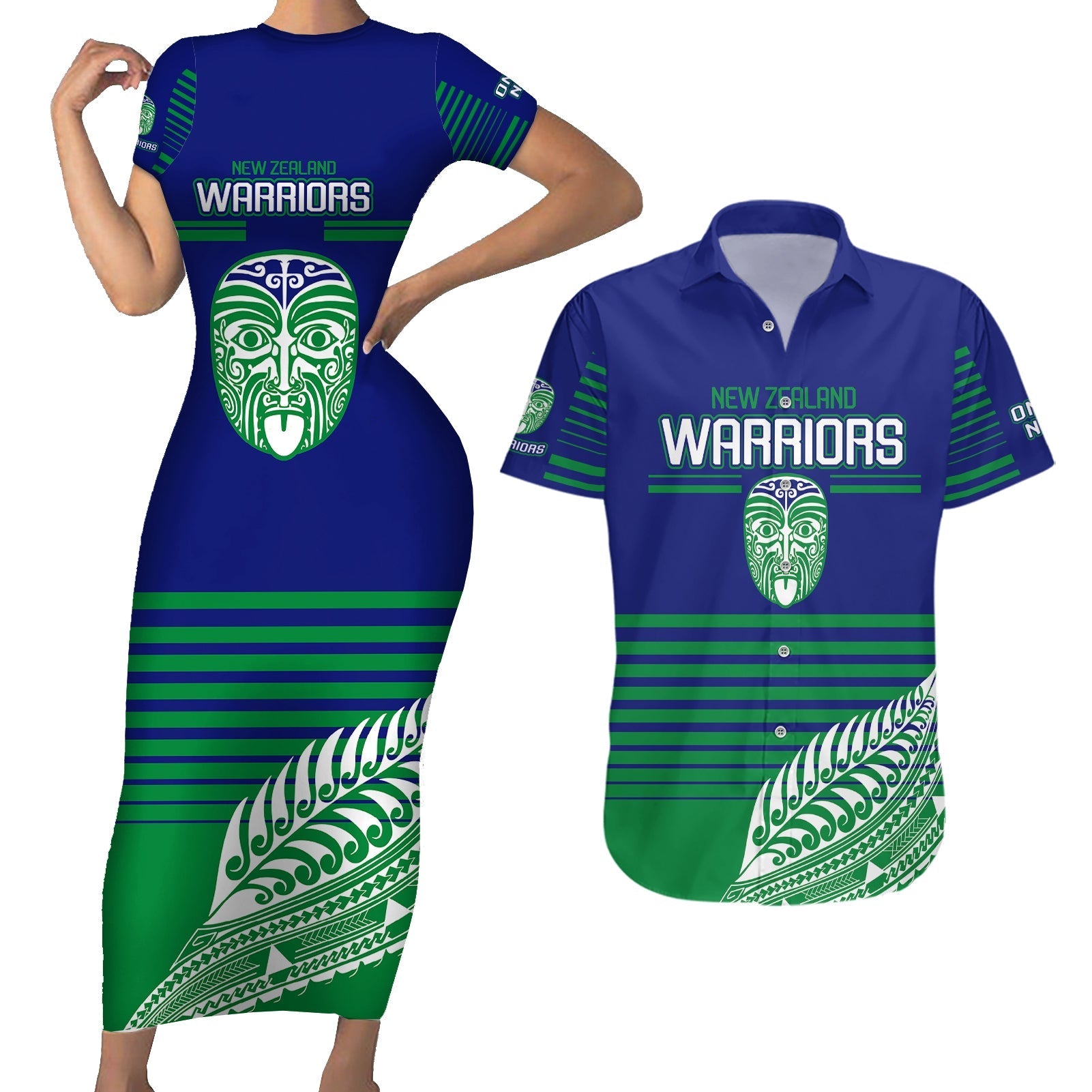custom-warriors-new-zealand-rugby-couples-matching-short-sleeve-bodycon-dress-and-hawaiian-shirt-maori-face-ta-moko-simple-style