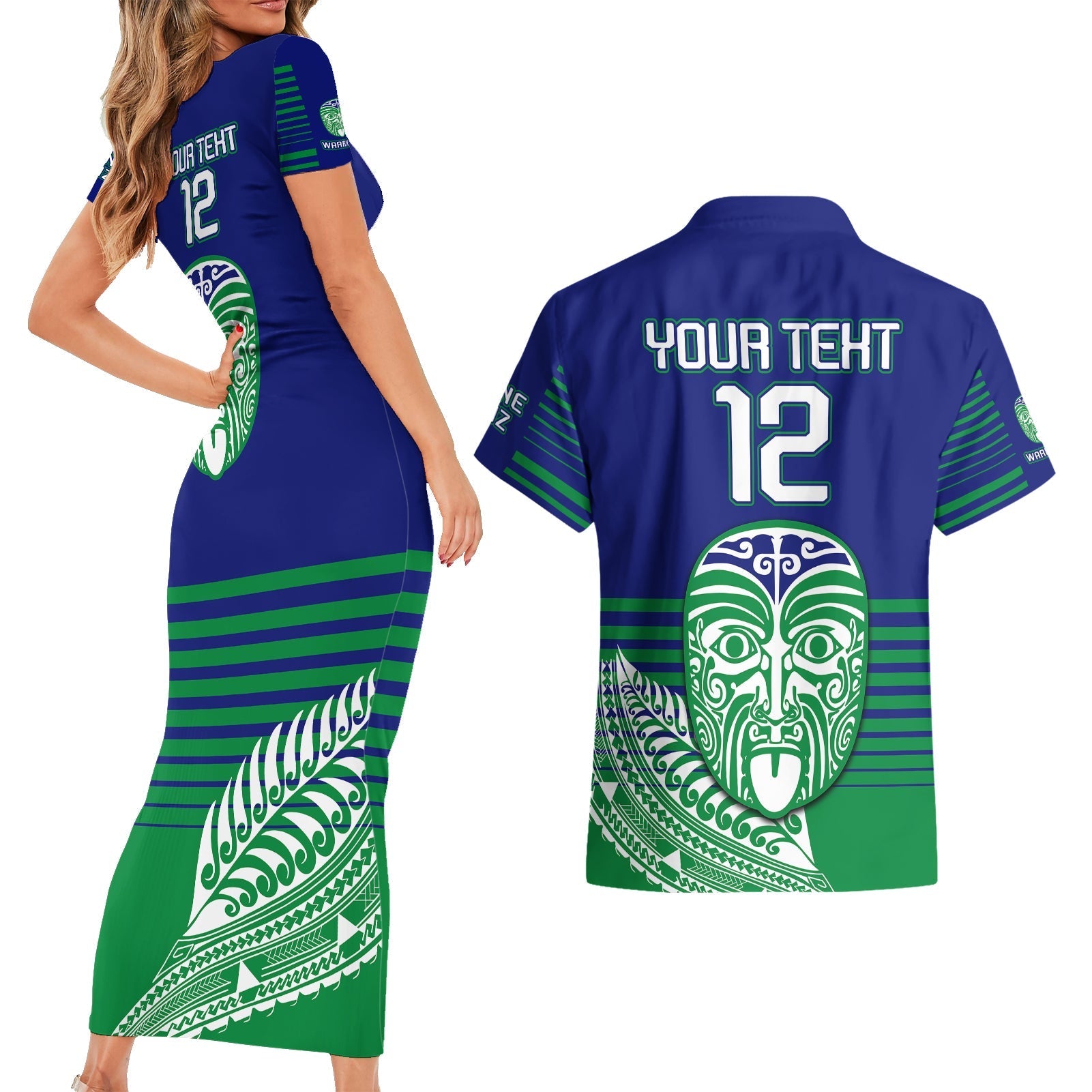 custom-warriors-new-zealand-rugby-couples-matching-short-sleeve-bodycon-dress-and-hawaiian-shirt-maori-face-ta-moko-simple-style