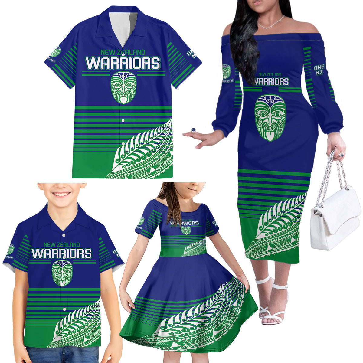 custom-warriors-new-zealand-rugby-family-matching-off-shoulder-long-sleeve-dress-and-hawaiian-shirt-maori-face-ta-moko-simple-style
