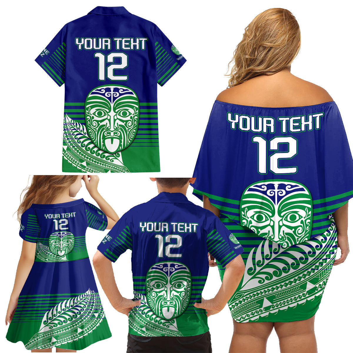 custom-warriors-new-zealand-rugby-family-matching-off-shoulder-short-dress-and-hawaiian-shirt-maori-face-ta-moko-simple-style