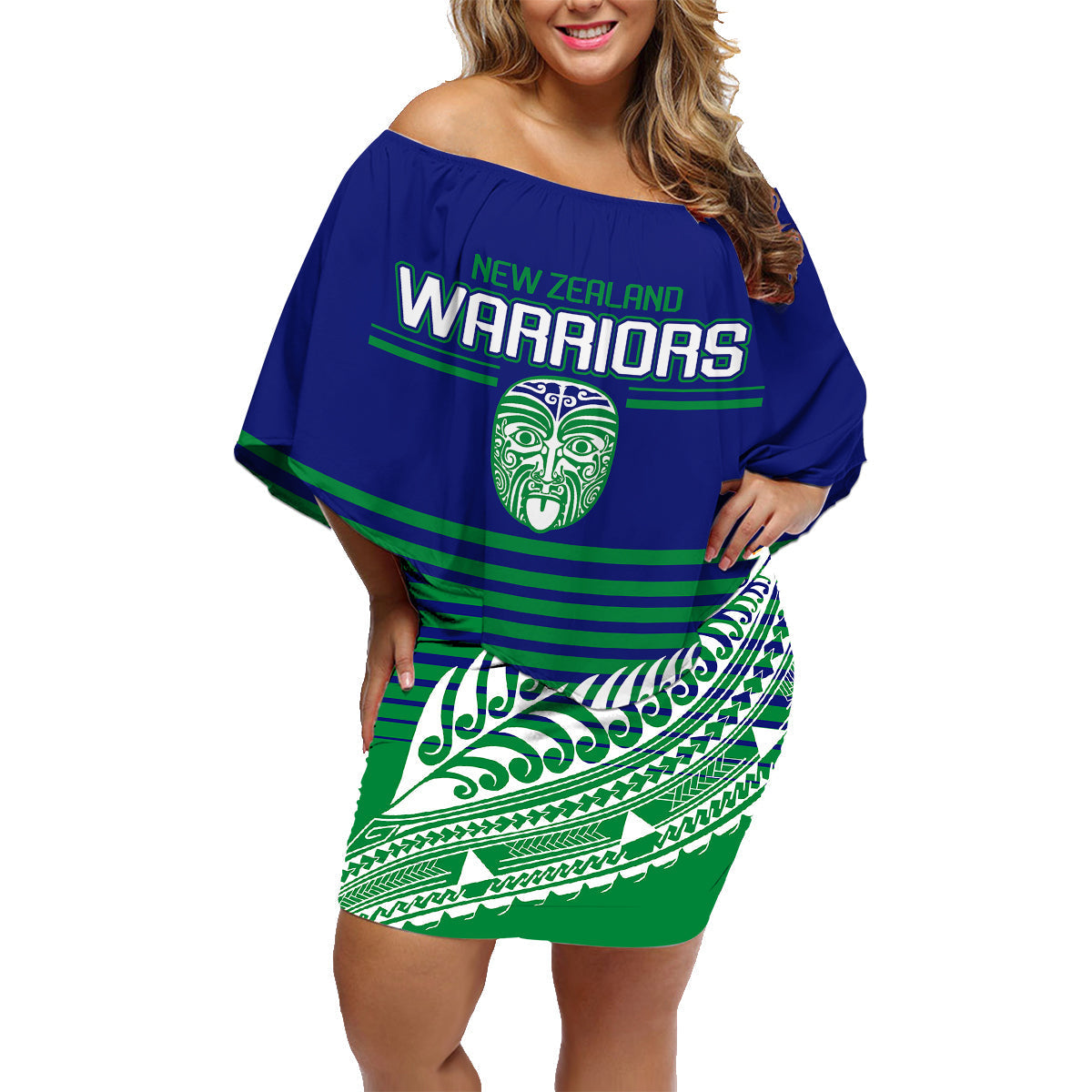 custom-warriors-new-zealand-rugby-family-matching-off-shoulder-short-dress-and-hawaiian-shirt-maori-face-ta-moko-simple-style