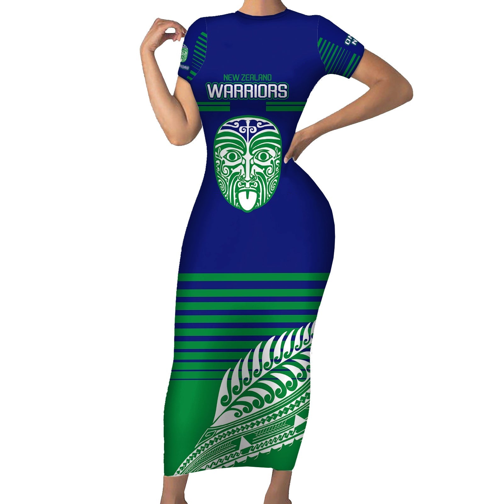 custom-warriors-new-zealand-rugby-family-matching-short-sleeve-bodycon-dress-and-hawaiian-shirt-maori-face-ta-moko-simple-style