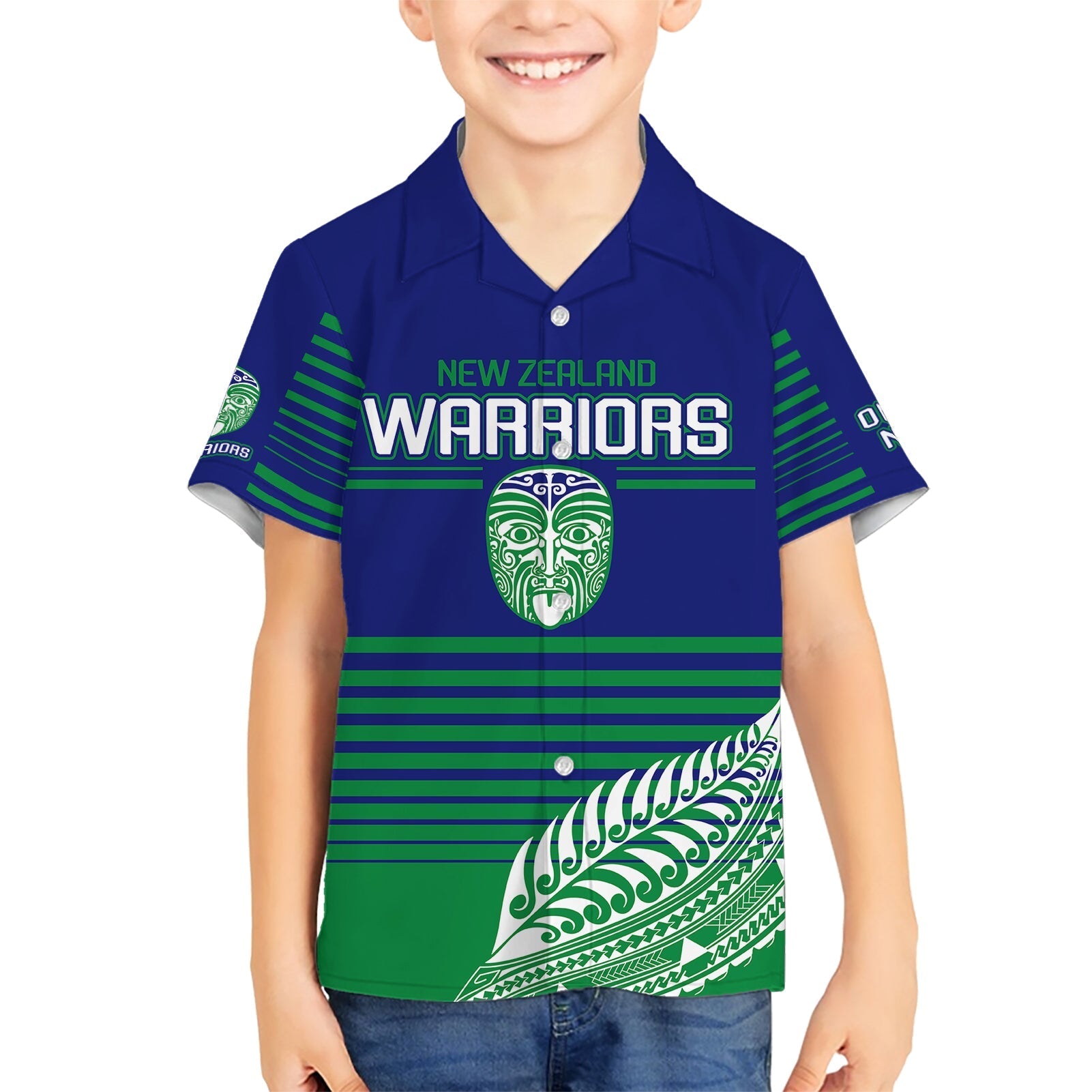 custom-warriors-new-zealand-rugby-family-matching-short-sleeve-bodycon-dress-and-hawaiian-shirt-maori-face-ta-moko-simple-style