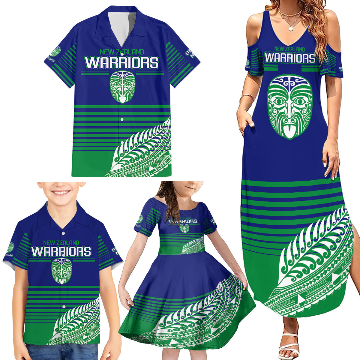 custom-warriors-new-zealand-rugby-family-matching-summer-maxi-dress-and-hawaiian-shirt-maori-face-ta-moko-simple-style