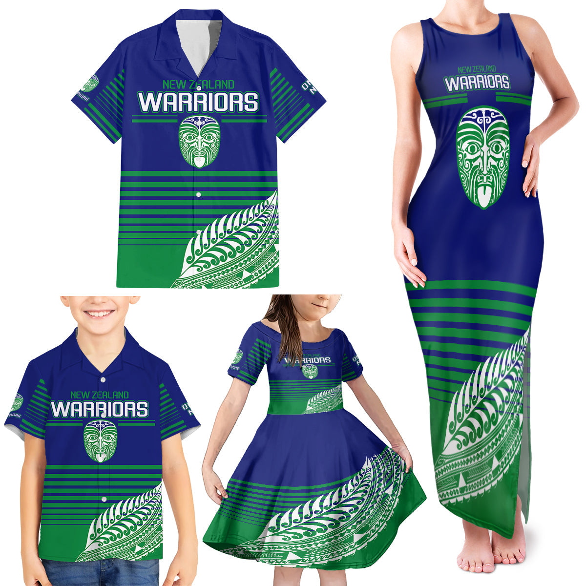 custom-warriors-new-zealand-rugby-family-matching-tank-maxi-dress-and-hawaiian-shirt-maori-face-ta-moko-simple-style