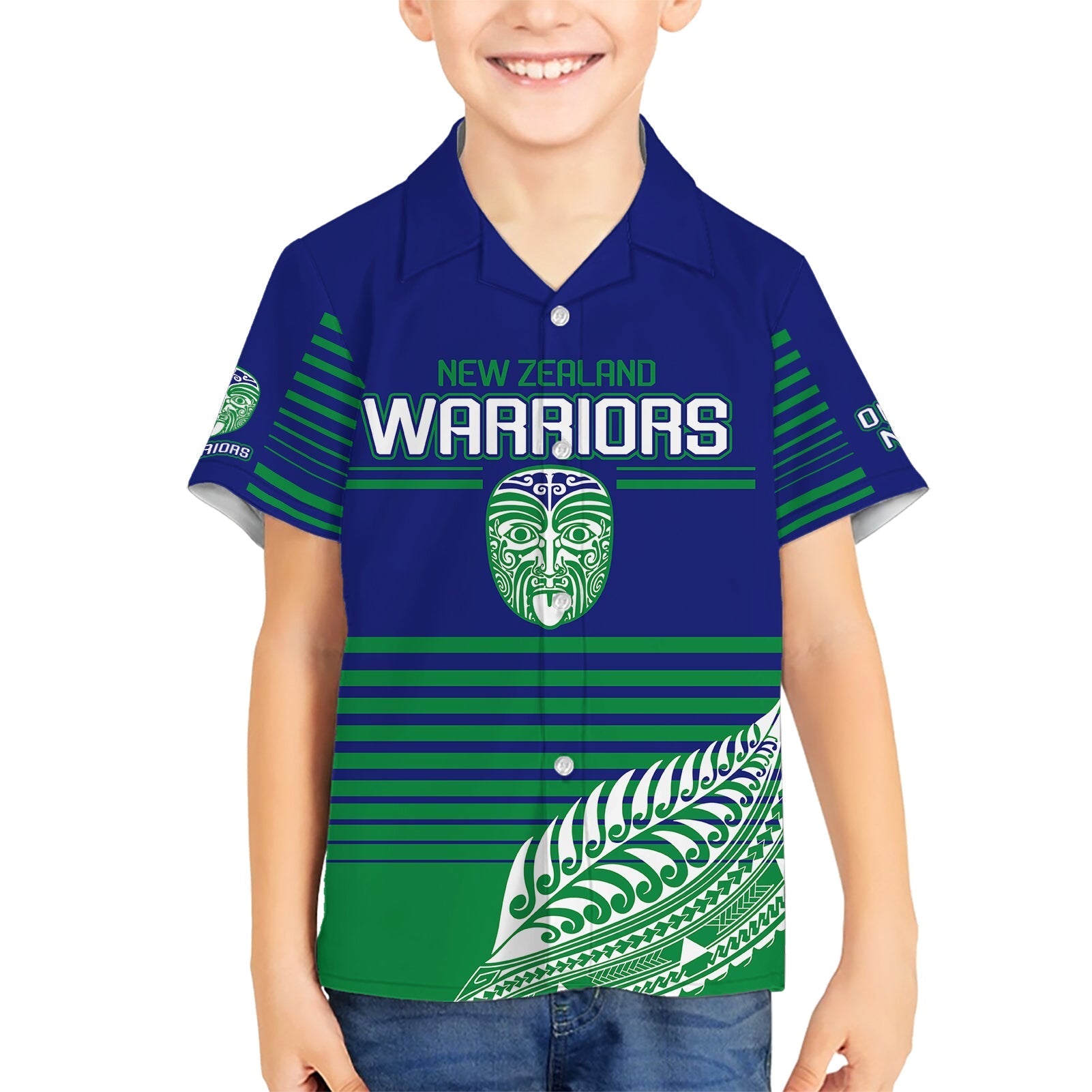 custom-warriors-new-zealand-rugby-kid-hawaiian-shirt-maori-face-ta-moko-simple-style
