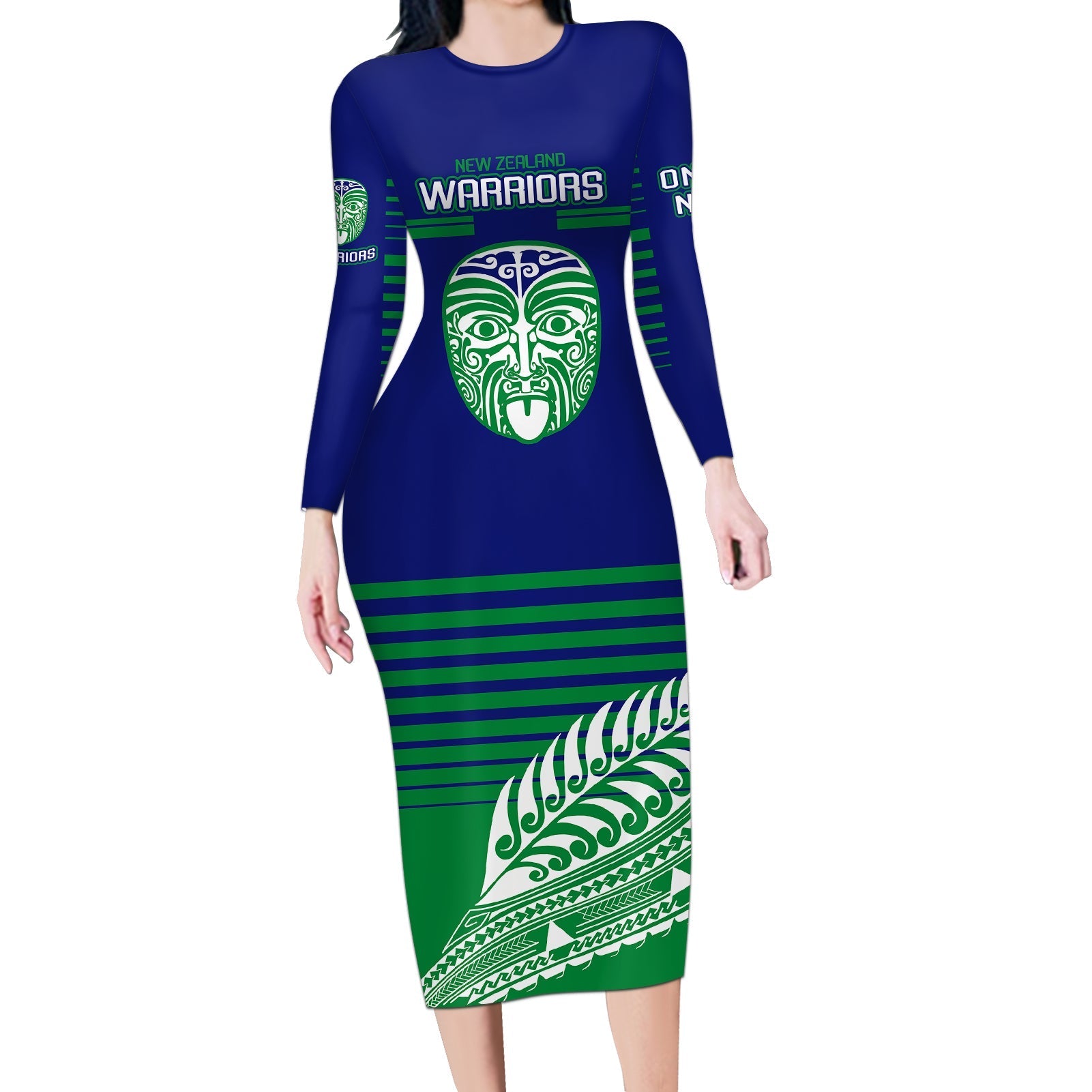 custom-warriors-new-zealand-rugby-long-sleeve-bodycon-dress-maori-face-ta-moko-simple-style