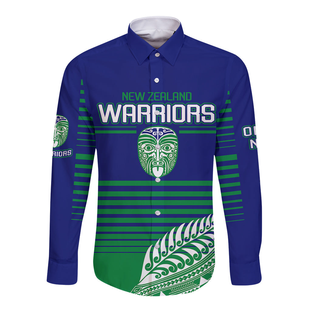 custom-warriors-new-zealand-rugby-long-sleeve-button-shirt-maori-face-ta-moko-simple-style