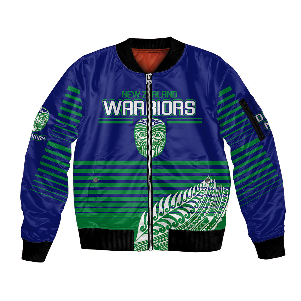 custom-warriors-new-zealand-rugby-sleeve-zip-bomber-jacket-maori-face-ta-moko-simple-style