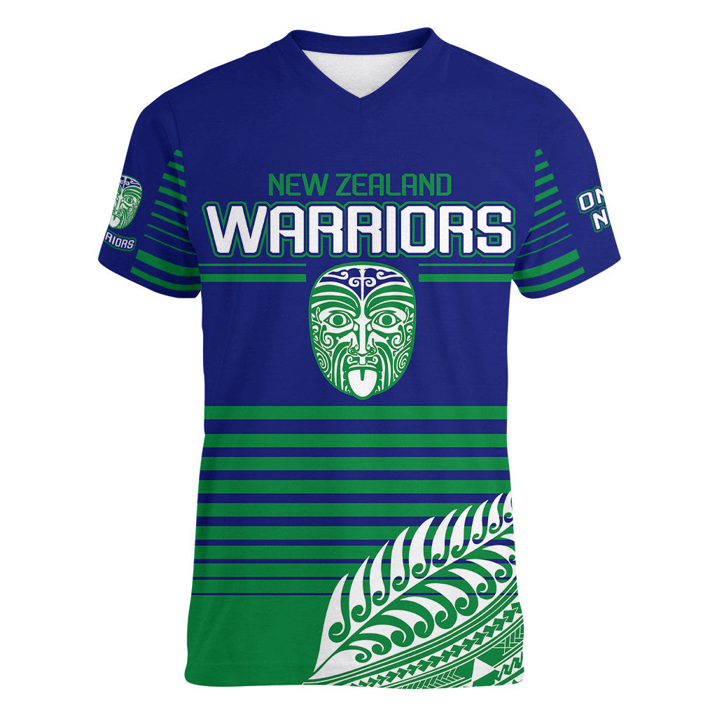 custom-warriors-new-zealand-rugby-women-v-neck-t-shirt-maori-face-ta-moko-simple-style