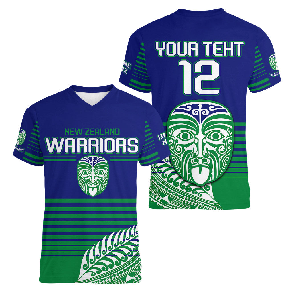 custom-warriors-new-zealand-rugby-women-v-neck-t-shirt-maori-face-ta-moko-simple-style