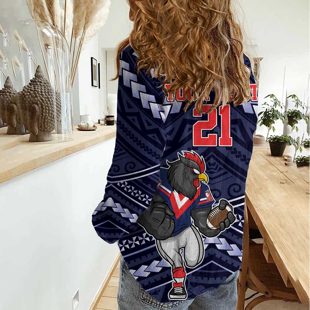 Custom Roosters Rugby Polynesian Tribal Women Casual Shirt - Vibe Hoodie Shop