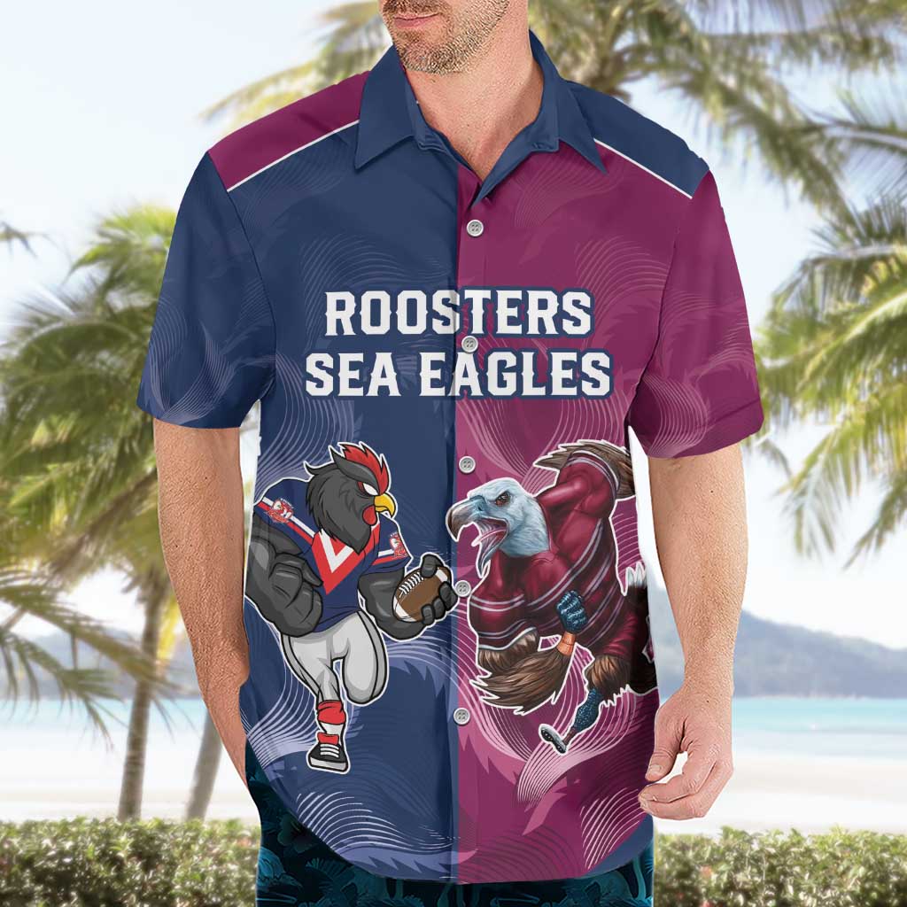 Roosters-Sea Eagles Rugby Custom Hawaiian Shirt Half Grunge Style - Vibe Hoodie Shop