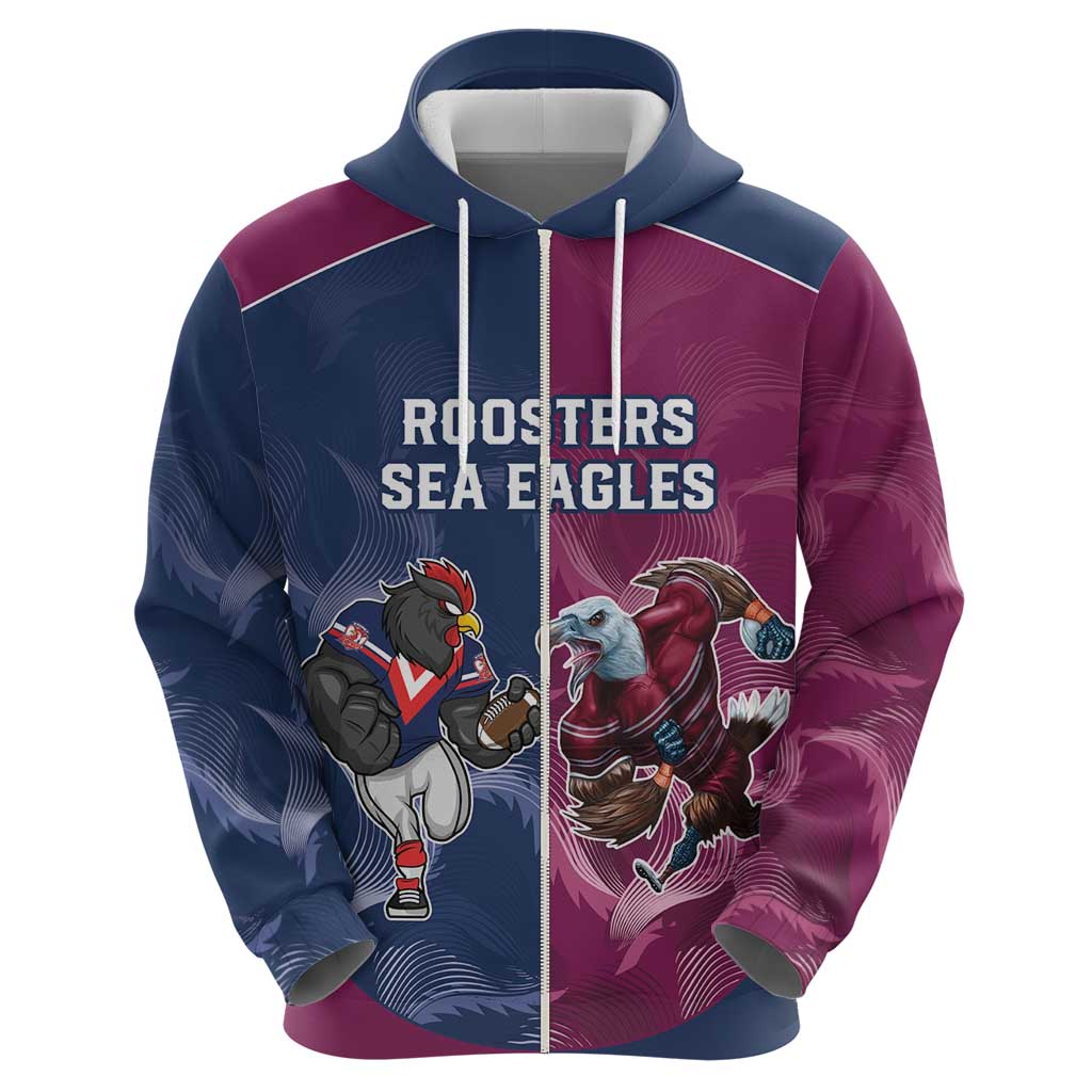Roosters-Sea Eagles Rugby Custom Hoodie Half Grunge Style LT9 - Vibe Hoodie Shop