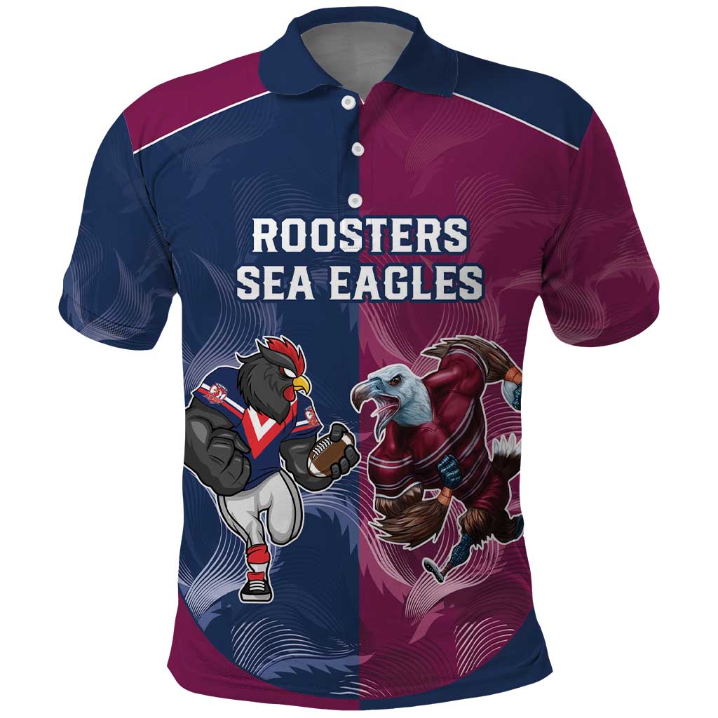 Roosters-Sea Eagles Rugby Custom Polo Shirt Half Grunge Style LT9 - Vibe Hoodie Shop