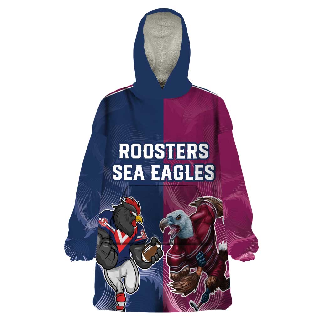 Roosters-Sea Eagles Rugby Custom Wearable Blanket Hoodie Half Grunge Style - Vibe Hoodie Shop