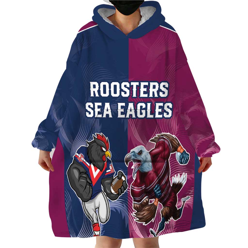 Roosters-Sea Eagles Rugby Custom Wearable Blanket Hoodie Half Grunge Style - Vibe Hoodie Shop