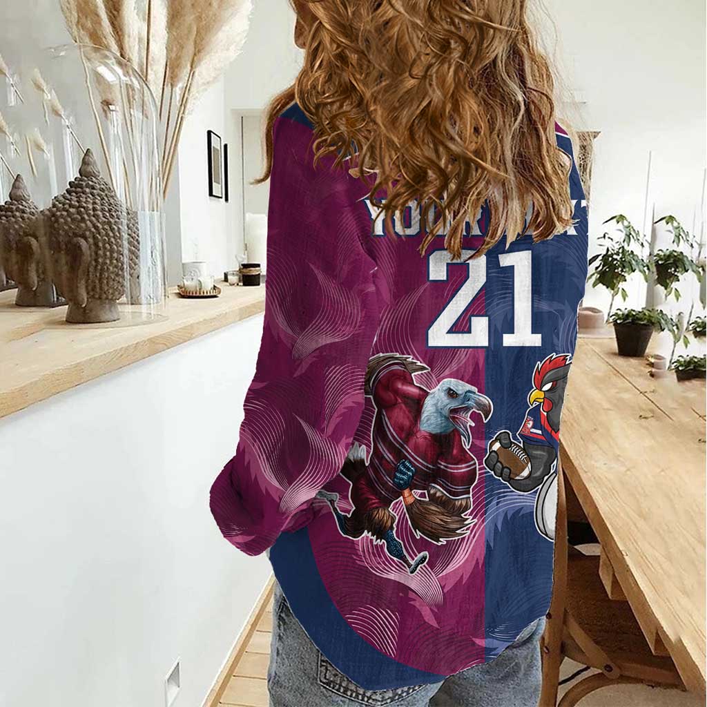 Roosters-Sea Eagles Rugby Custom Women Casual Shirt Half Grunge Style - Vibe Hoodie Shop