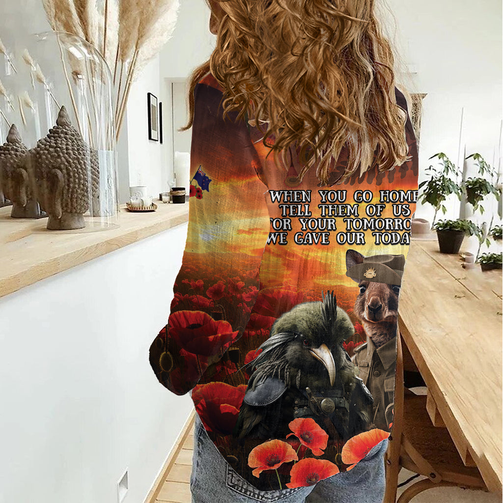 Kangaroo and Kiwi Soldier ANZAC Women Casual Shirt The Last War Memorial - Vibe Hoodie Shop