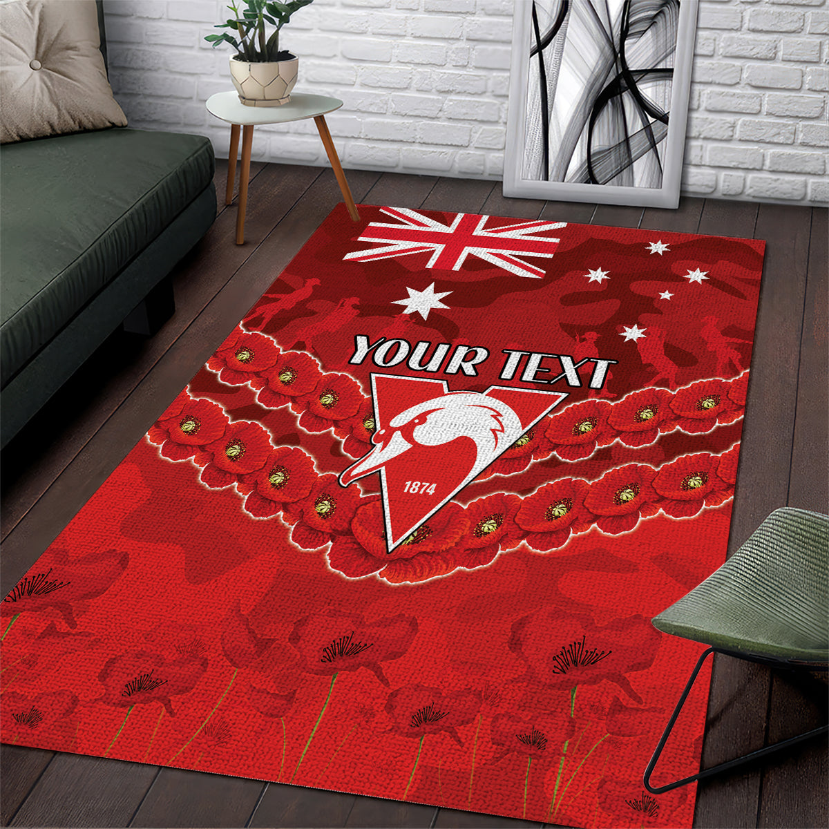 Custom Swans Football Area Rug ANZAC Lest We Forget - Vibe Hoodie Shop