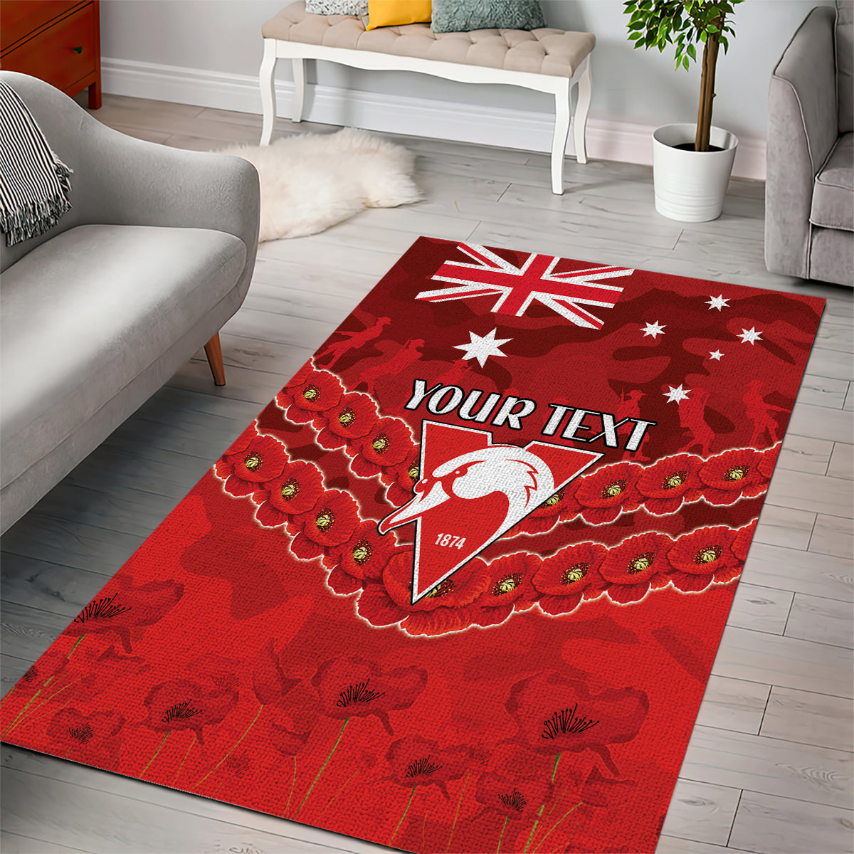 Custom Swans Football Area Rug ANZAC Lest We Forget - Vibe Hoodie Shop